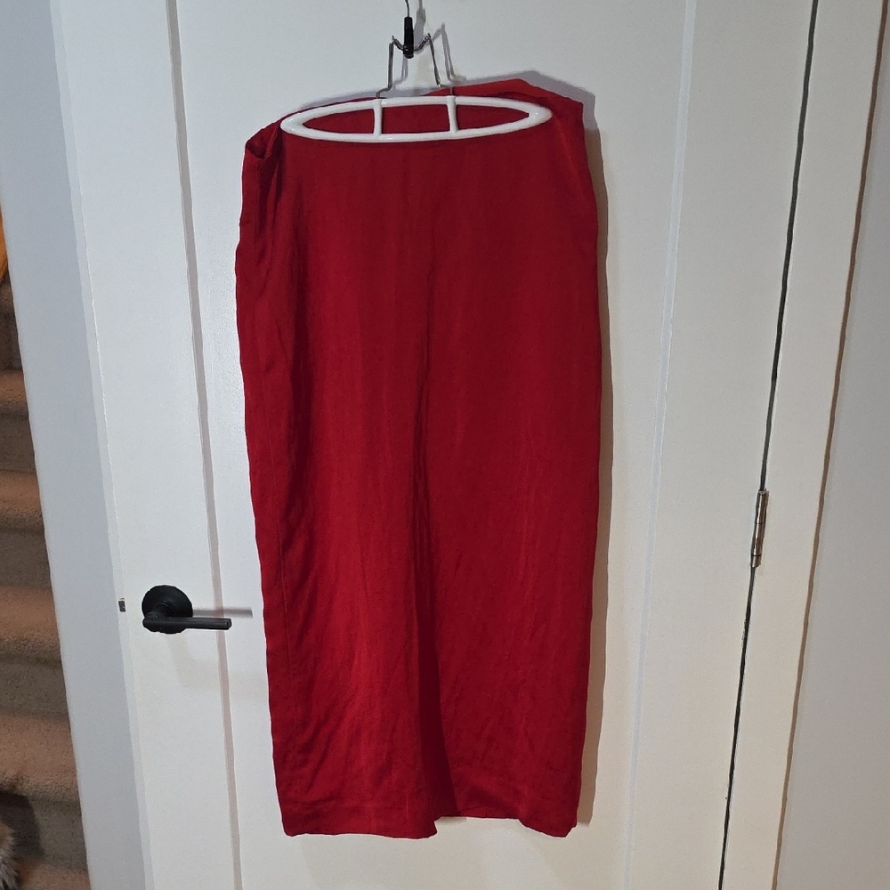 Zara Vibrant Red Satiny Maxi Skirt Sz L
